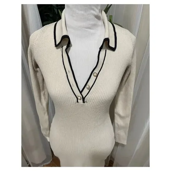 Beige Long Knitted Bodycon dress size Small (4) - Picture 3 of 4